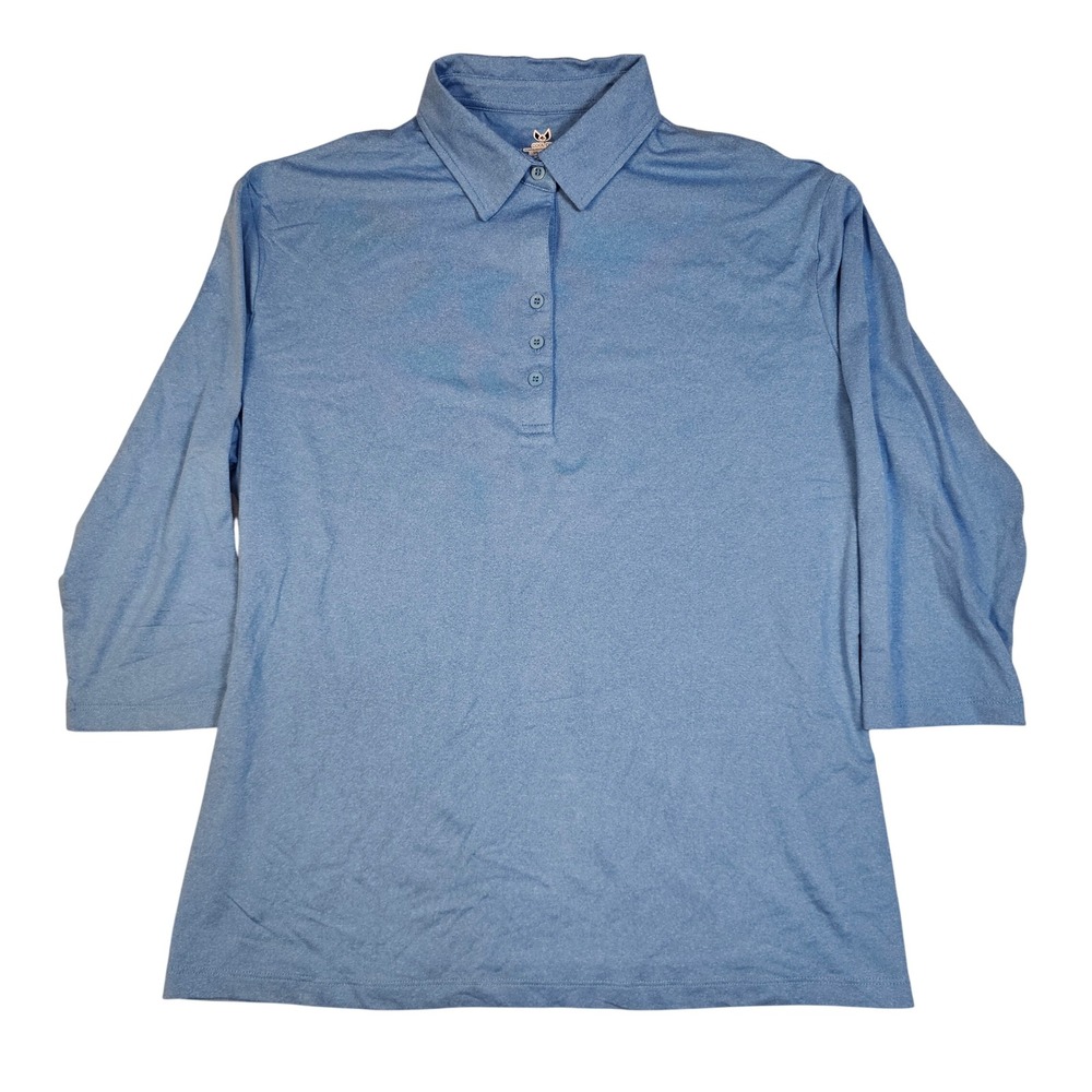 Cool Dri Womens Blue 3/4 Sleeve Performance Polo Shirt Size L Large